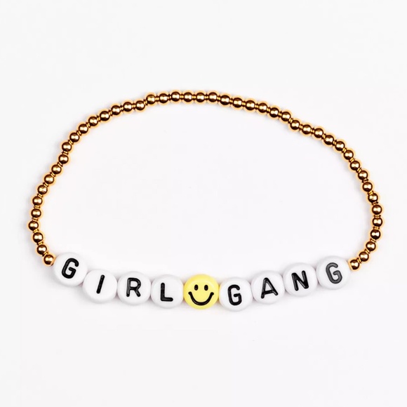 Candier - "Girl Gang" Alphabet Message Smiley Face Gold Beaded Stretch Bracelet - Picture 1 of 6